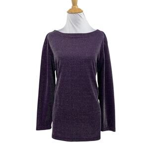 Cricket Lane Top Womens M Medium Midnight Purple Metallic Long Sleeve Boat Neck